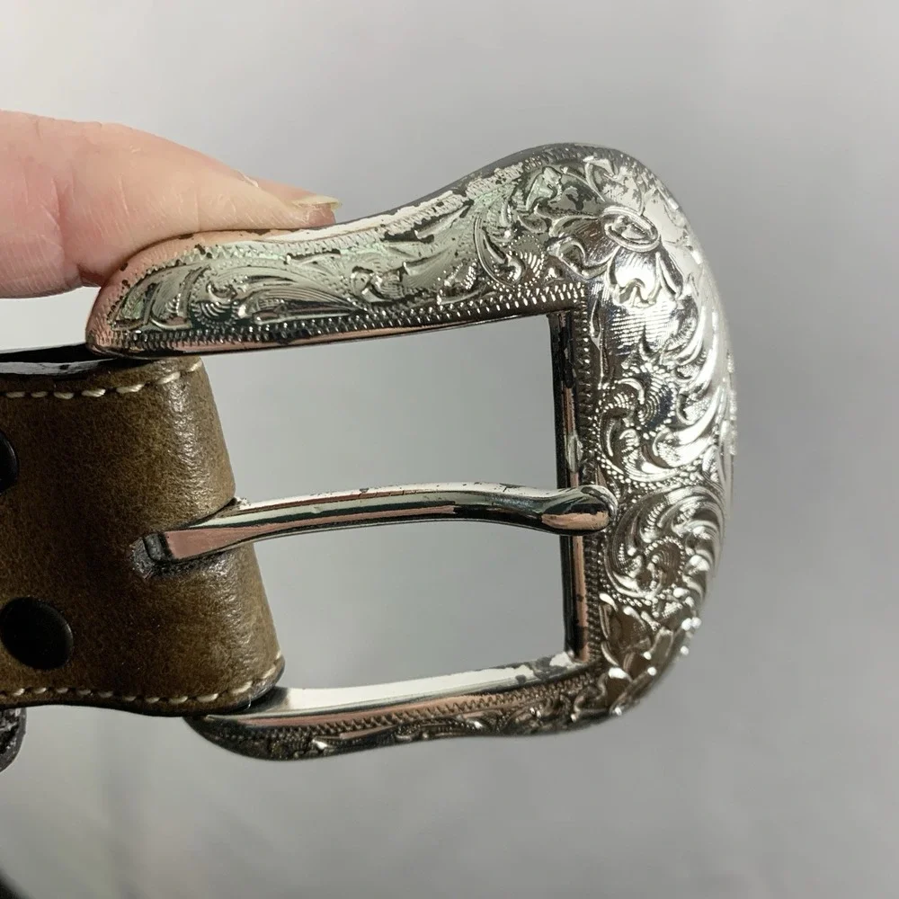 Nocona Mens Genuine Leather Western Concho Belt Size 42 Brown Cowboy Rodeo